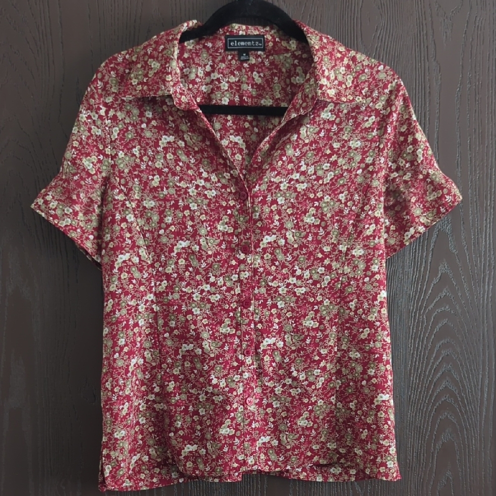 Element Red and White Casual Button Down Shirt